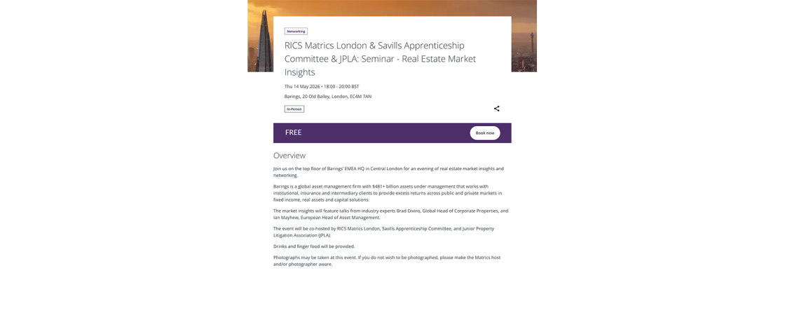 RICS Matrics London & Savills Apprenticeship Committee & JPLA: Seminar - Real Estate Market Insights