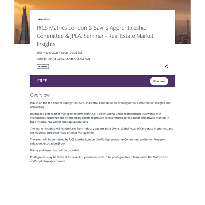 RICS Matrics London & Savills Apprenticeship Committee & JPLA: Seminar - Real Estate Market Insights